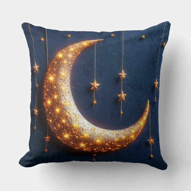 Beautifully illuminated crescent moon cushion (Front)