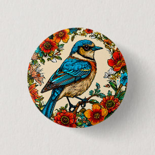 Beautifully illustrated bird 3 cm round badge