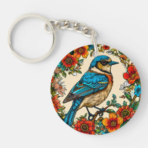 Beautifully illustrated bird key ring