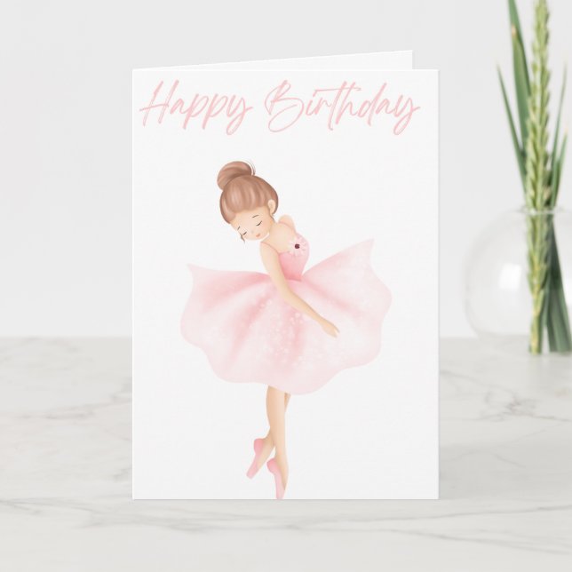 Beautifully Illustrated Little Ballerina Birthday Card (Front)