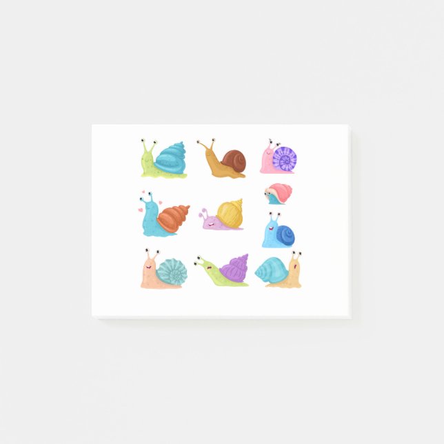 Beautifully Illustrated Snails Cartoon Snail Lover Post-it Notes (Front)