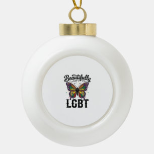 Beautifully LGBT Butterfly Vintage Pride Shirt_1 Ceramic Ball Christmas Ornament
