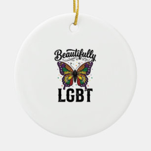 Beautifully LGBT Butterfly Vintage Pride Shirt_1 Ceramic Tree Decoration