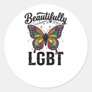 Beautifully LGBT Butterfly Vintage Pride Shirt_1 Classic Round Sticker