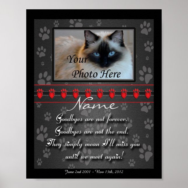 Beautifully Personalised Dog or Cat Memorial Poster (Front)