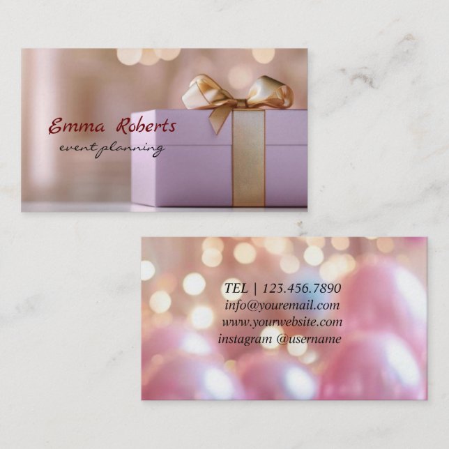 Beautifully wrapped gift box golden ribbon  business card (Front/Back)
