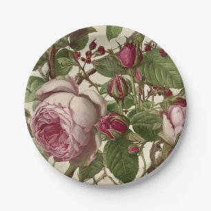 Beauttiful Pink Peonies Botanical Floral Design Paper Plate