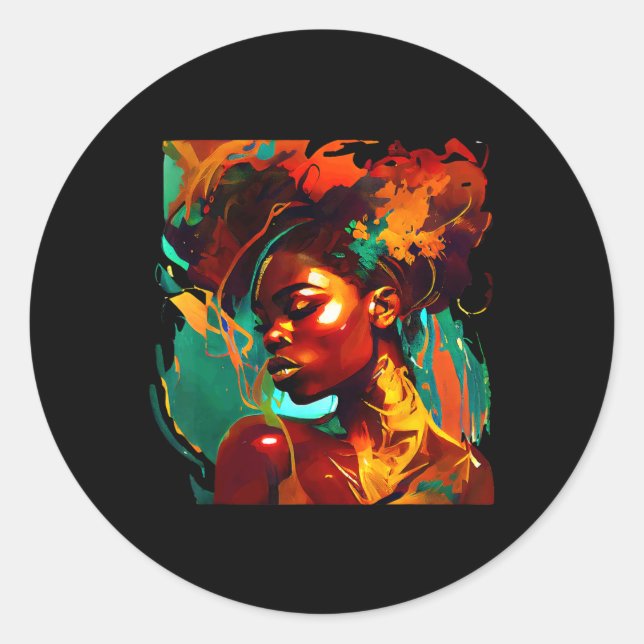 Beautuful Black Art African American Woman Paintin Classic Round Sticker (Front)