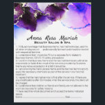 *~*  Beauty Abstract Liability Waiver Services Flyer<br><div class="desc">2 Sided Flyer Liability Consent Waiver Release Agreement and Services and Prices list for you to Personalise. * Energy Enhanced Abstract Watercolor Liability Consent and Release Wavier Services List and prices on the back of this flyer. The watercolor is organic Purple , lavender and pink. This is a COLORFUL GLAM...</div>