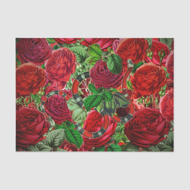 Beauty And Beast - Snake and Rose Flower Pattern Tissue Paper (Front)