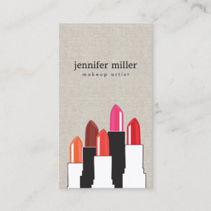 Beauty and Lipstick Collage on Faux Linen Business Card