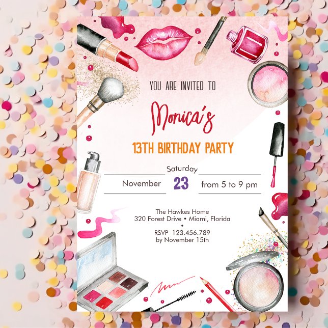 Beauty and makeup spa birthday party invitation (Creator Uploaded)