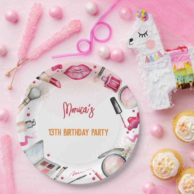 Beauty and makeup spa birthday party paper plate (Party)