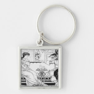 Beauty and the Beast, 1874 (litho) (b/w photo) Key Ring