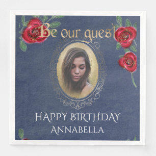 Beauty and the Beast Fairy Tale Blue Mirror Photo Napkin