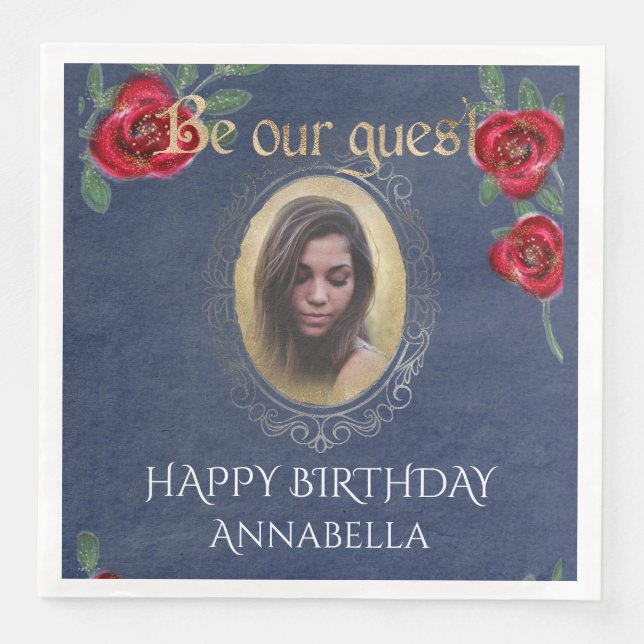 Beauty and the Beast Fairy Tale Blue Mirror Photo Napkin (Front)