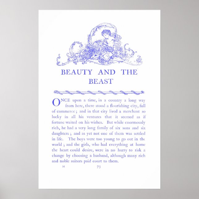 Beauty and the Beast Fairy Tale Book Blue Poster (Front)