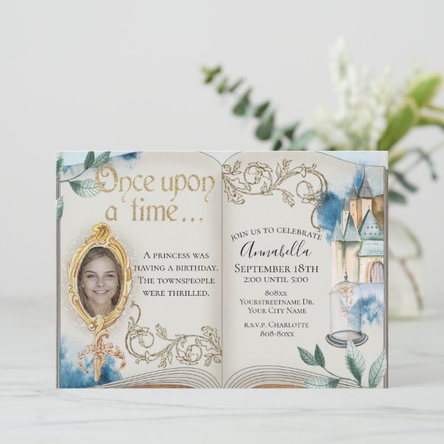 Beauty and the Beast Fairy Tale Book Photo Invitation (Standing Front)