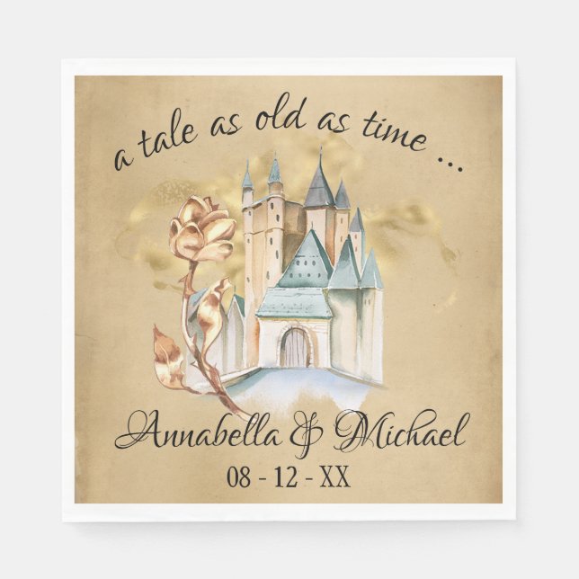 Beauty and the Beast Fairytale Castle and Rose Napkin (Front)