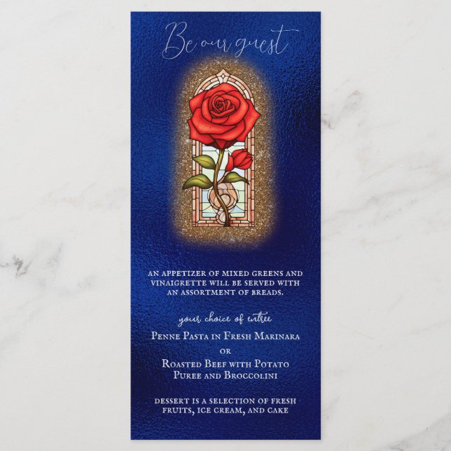 Beauty and the Beast Fairytale Rose on Blue Menu (Front)