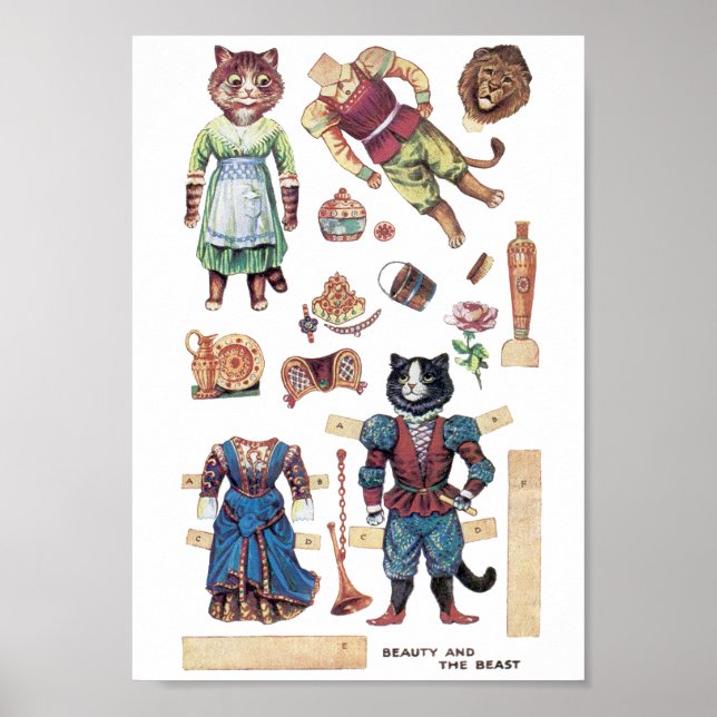 Beauty and the Beast, Paper Doll, Louis Wain Poster (Front)