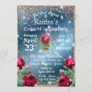 Beauty and the Beast Red Rose Birthday Party Invitation