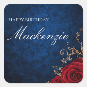 Beauty and the Beast Red Roses Custom Name Square Sticker