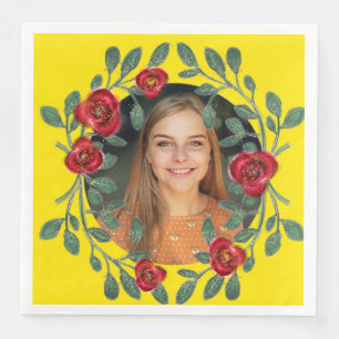 Beauty and the Beast Red Roses Photo on Yellow Napkin