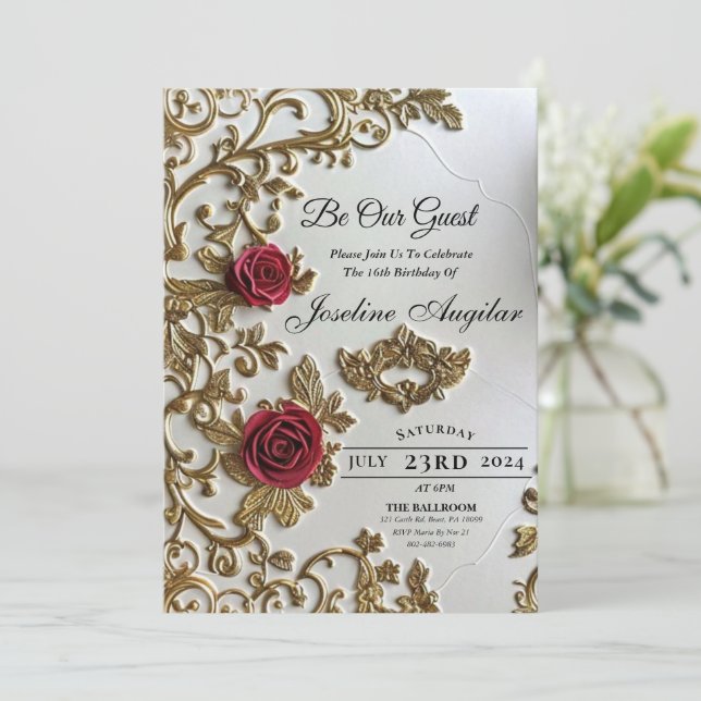 Beauty and the Beast Sweet 16 Invitations (Standing Front)