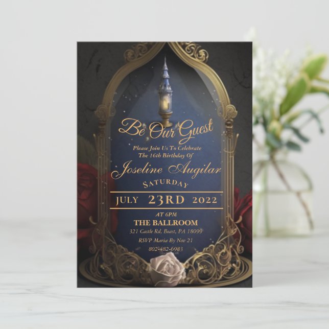 Beauty and the Beast Sweet 16 Invitations (Standing Front)