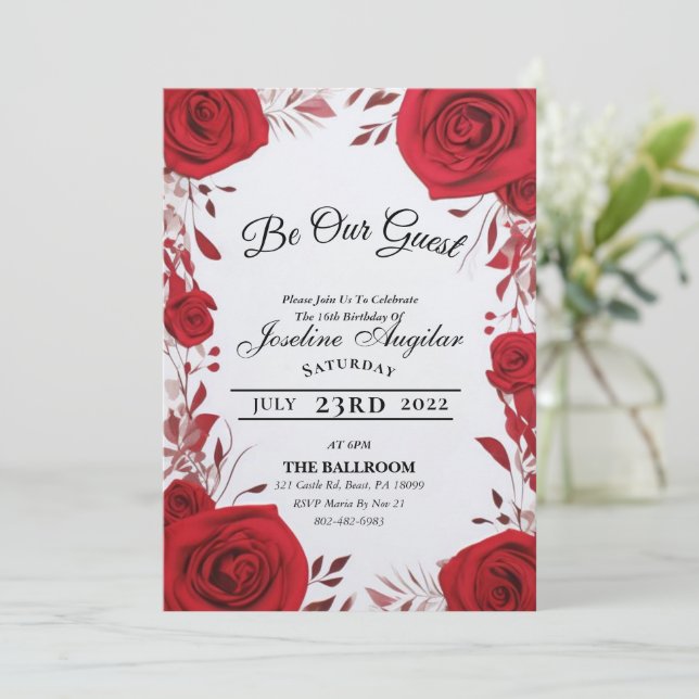 Beauty and the Beast Sweet 16 Roses Invitations (Standing Front)