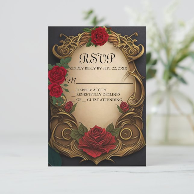Beauty and the Beast Sweet 16 RSVP card (Standing Front)