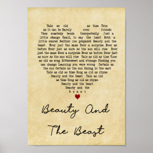 Beauty And The Beast Vintage Heart Song Lyric Poster