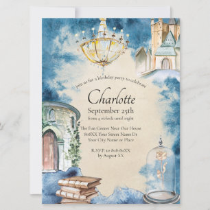Beauty and the Beast Watercolor Fairy Tale Invitat Invitation