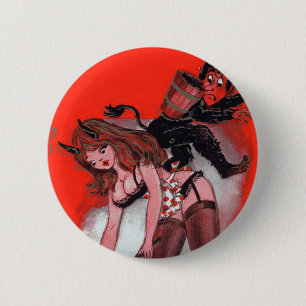 Beauty and the Krampus Vintage Xmas Christmas 6 Cm Round Badge