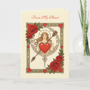 Beauty and the Wound Vintage Art Nouveau Romance Card