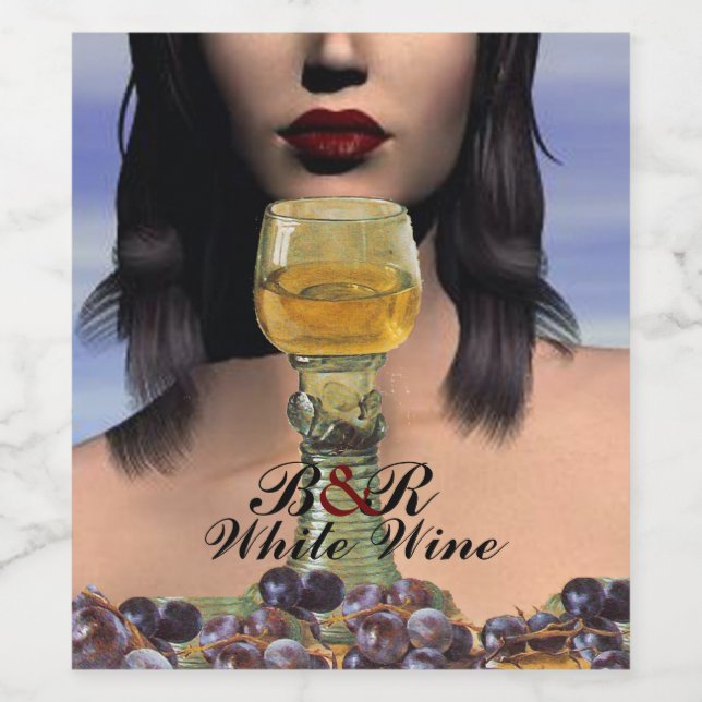 BEAUTY AND WHITE WINE GLASS Wine Tasting Party Wine Label (Single Label)