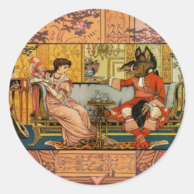 Beauty Beast Classic Fairy Tale Characters Classic Round Sticker (Front)
