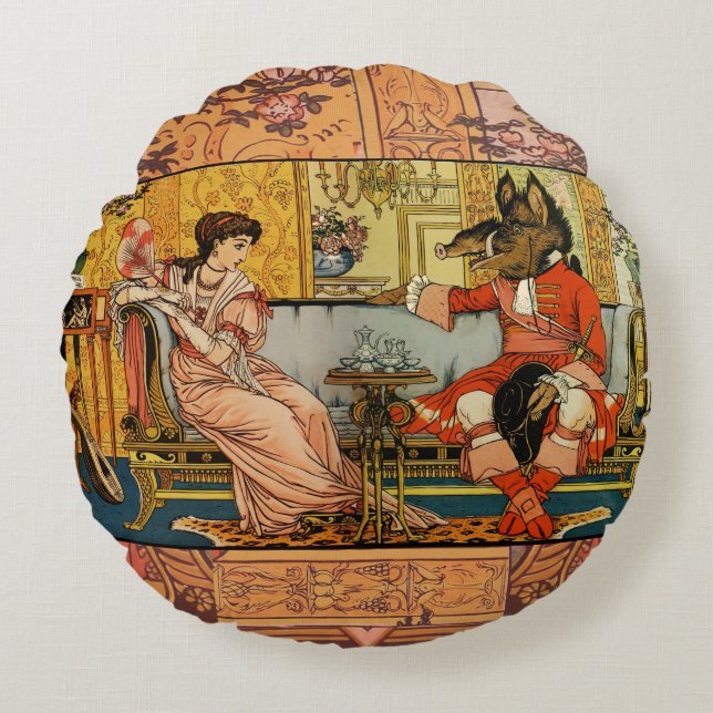 Beauty Beast Classic Fairy Tale Characters Round Cushion (Front)