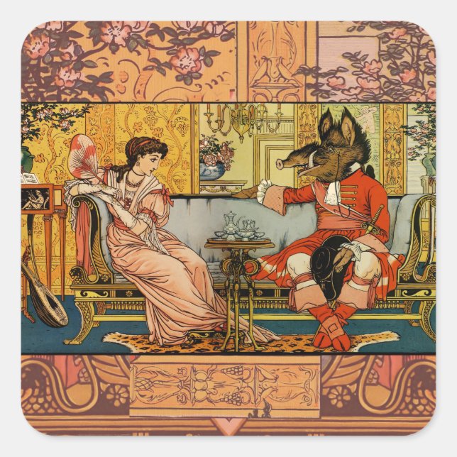 Beauty Beast Classic Fairy Tale Characters Square Sticker (Front)