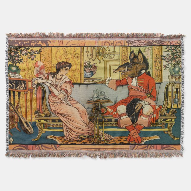 Beauty Beast Classic Fairy Tale Characters Throw Blanket (Front)
