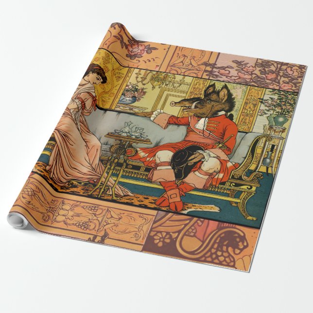 Beauty Beast Classic Fairy Tale Characters Wrapping Paper (Unrolled)