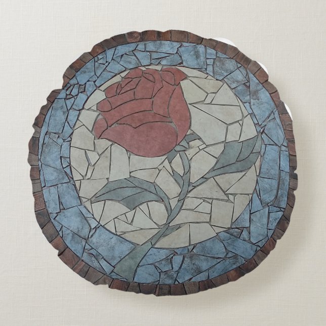 Beauty & Beast Rose Mosaic Design Round Pillow (Front)