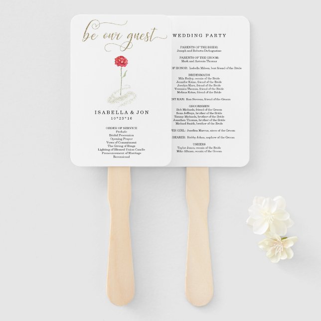 Beauty & Beast Wedding Mass Ceremony Program Fan (Front and Back)