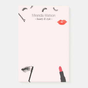 Beauty Biz Eyelashes Lips Mascara Makeup Pink Post-it Notes