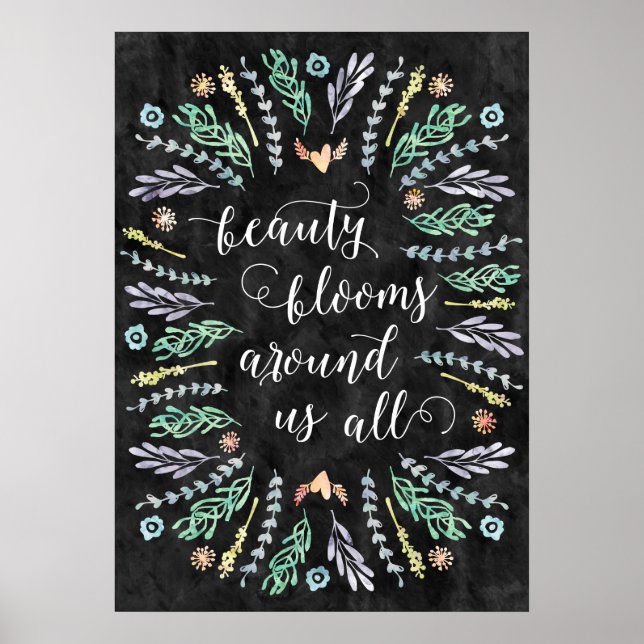 Beauty Blooms | Chalkboard Calligraphy Quote Poster (Front)