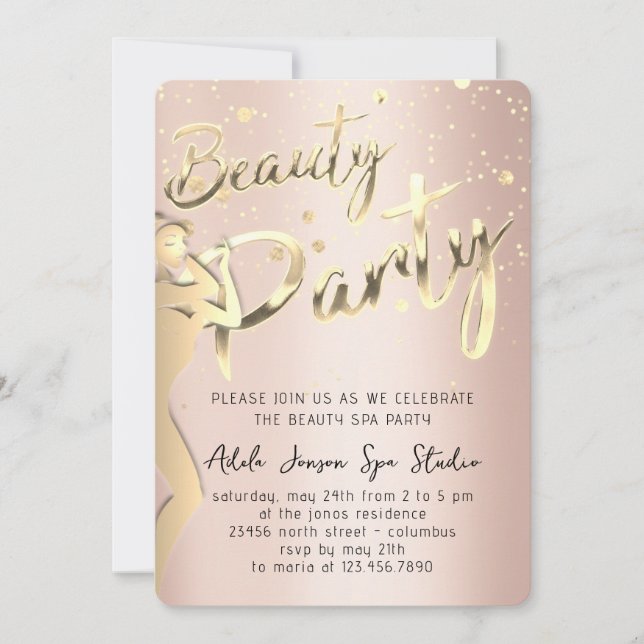 Beauty Body Party Instant Download Gold Rose Invitation (Front)