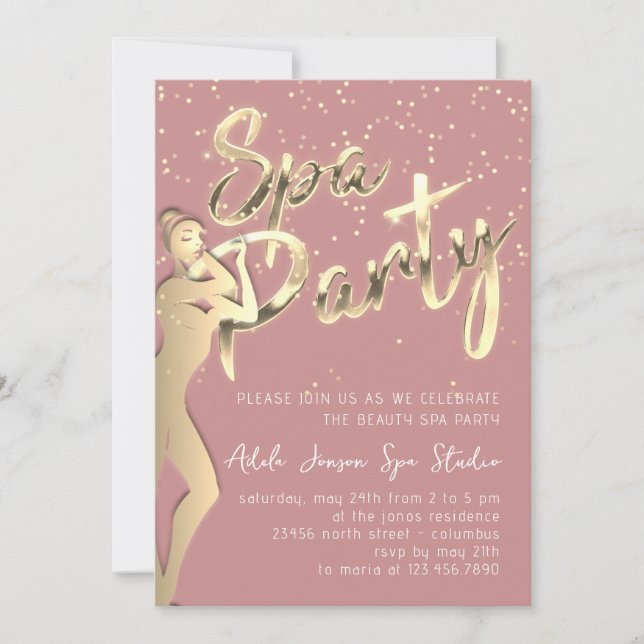 Beauty Body SPA Party Instant Download Gold Rose Invitation (Front)