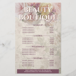Beauty Boutique Cream Flower Price List Flyer