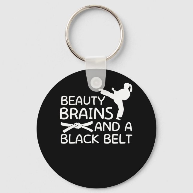 Beauty Brains And Black Belt Karate Girl Key Ring (Front)